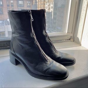 ZARA Zipper Black Leather Heeled Ankle Boots - Size 7.5 / 38